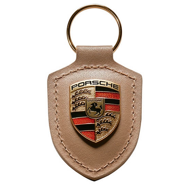 Porsche Key Fob Luxor Beige Leather with Metal Colour Crest